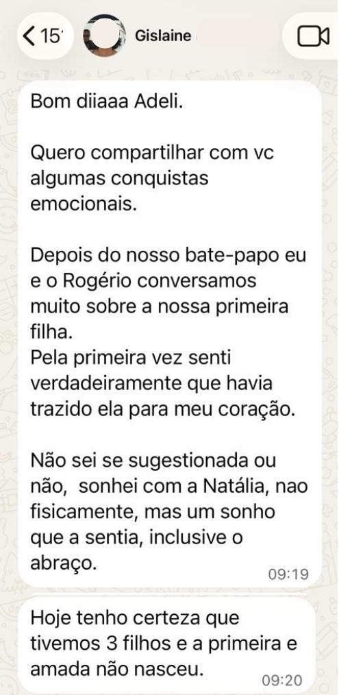 Depoimento de Gislaine por WhatsApp sobre o COLO